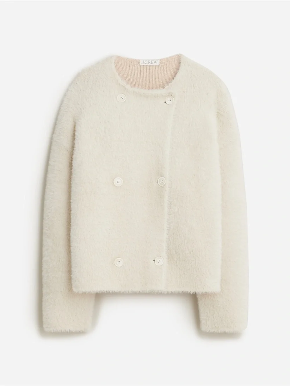 J.Crew Oversized Double Faced Wool Sweater Jacket Cardigan Cream Fur Sz S - Picture 5 of 7